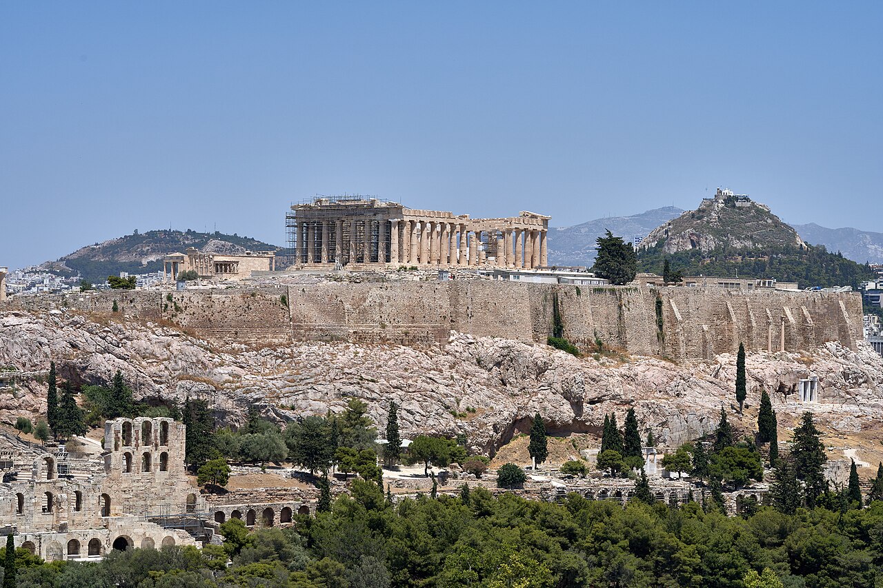 Vista da Acrópole e do Partenon desde a colina de Filopapo, em Atenas