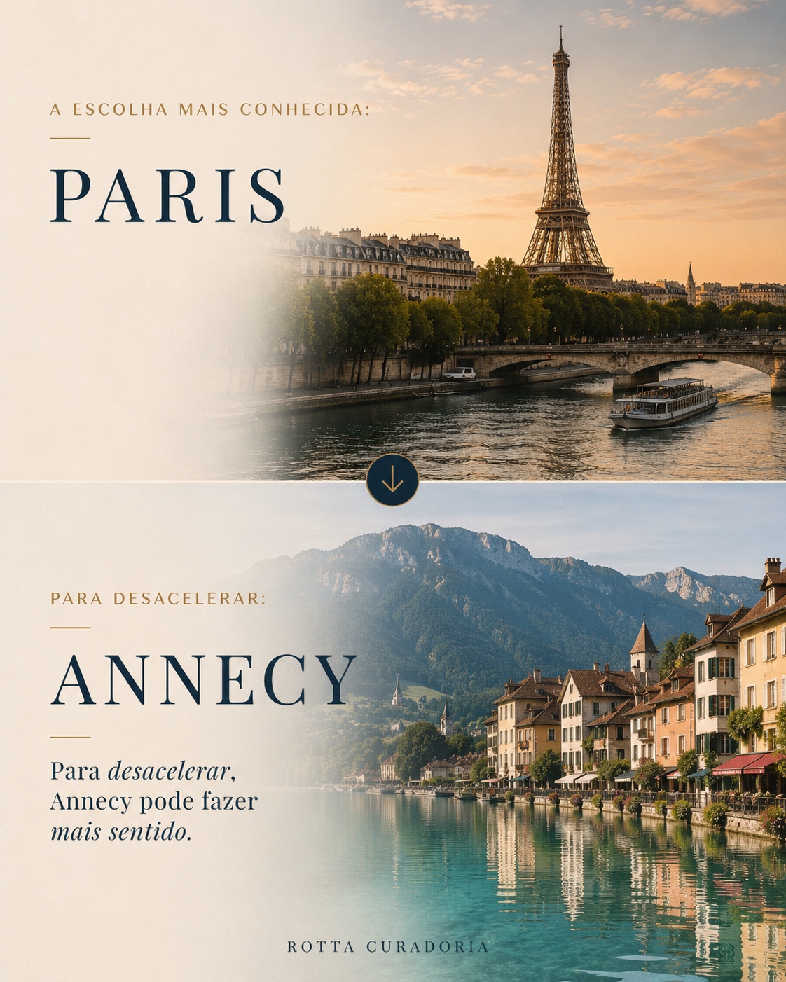 Comparação editorial entre Paris e Annecy