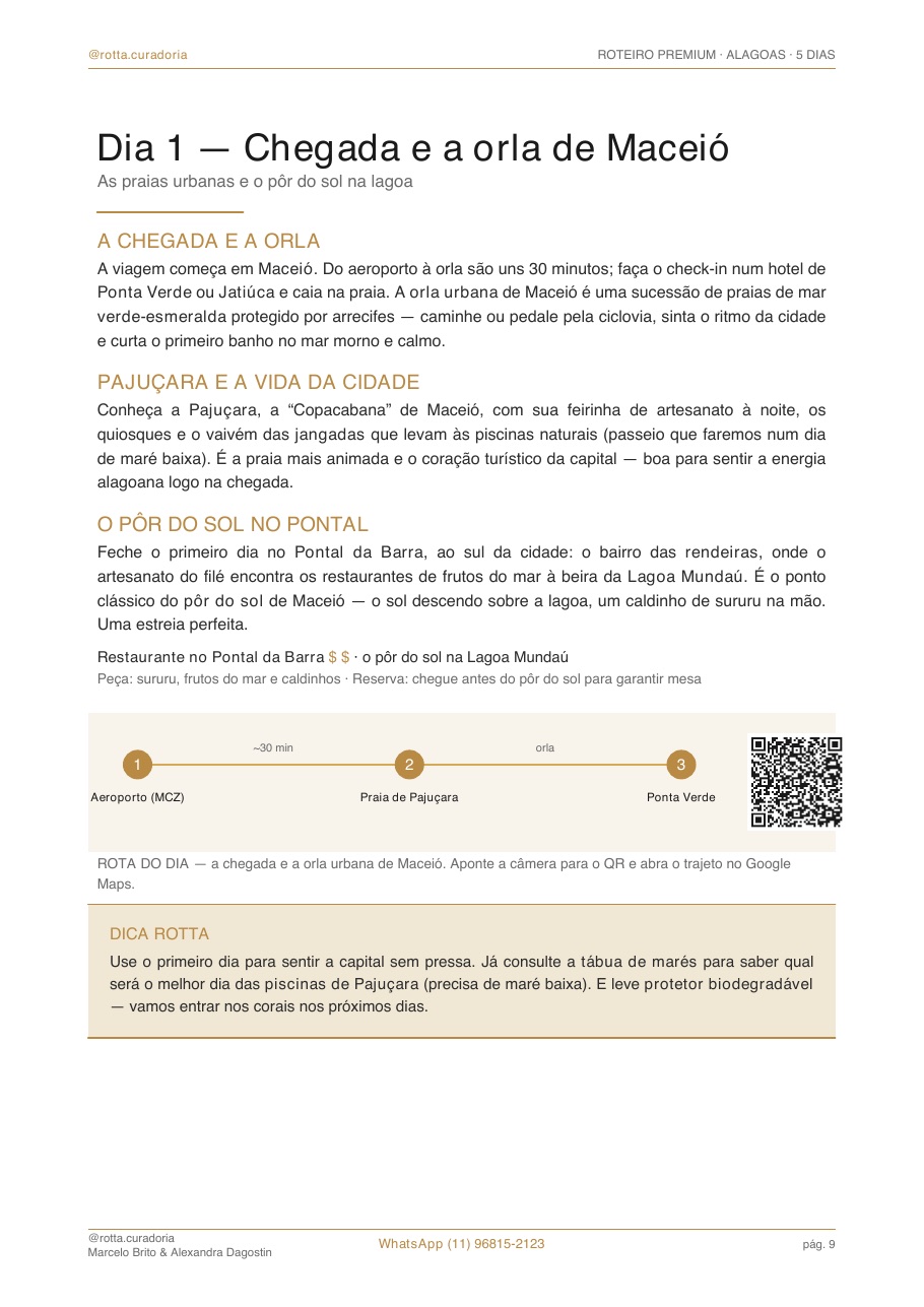 Página real do roteiro de Alagoas: Dia a dia · cada dia planejado