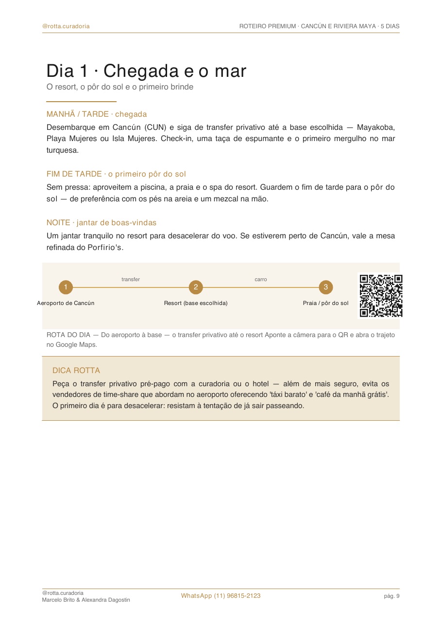 Página real do roteiro de Cancún & Riviera Maya: Dia a dia · cada dia planejado