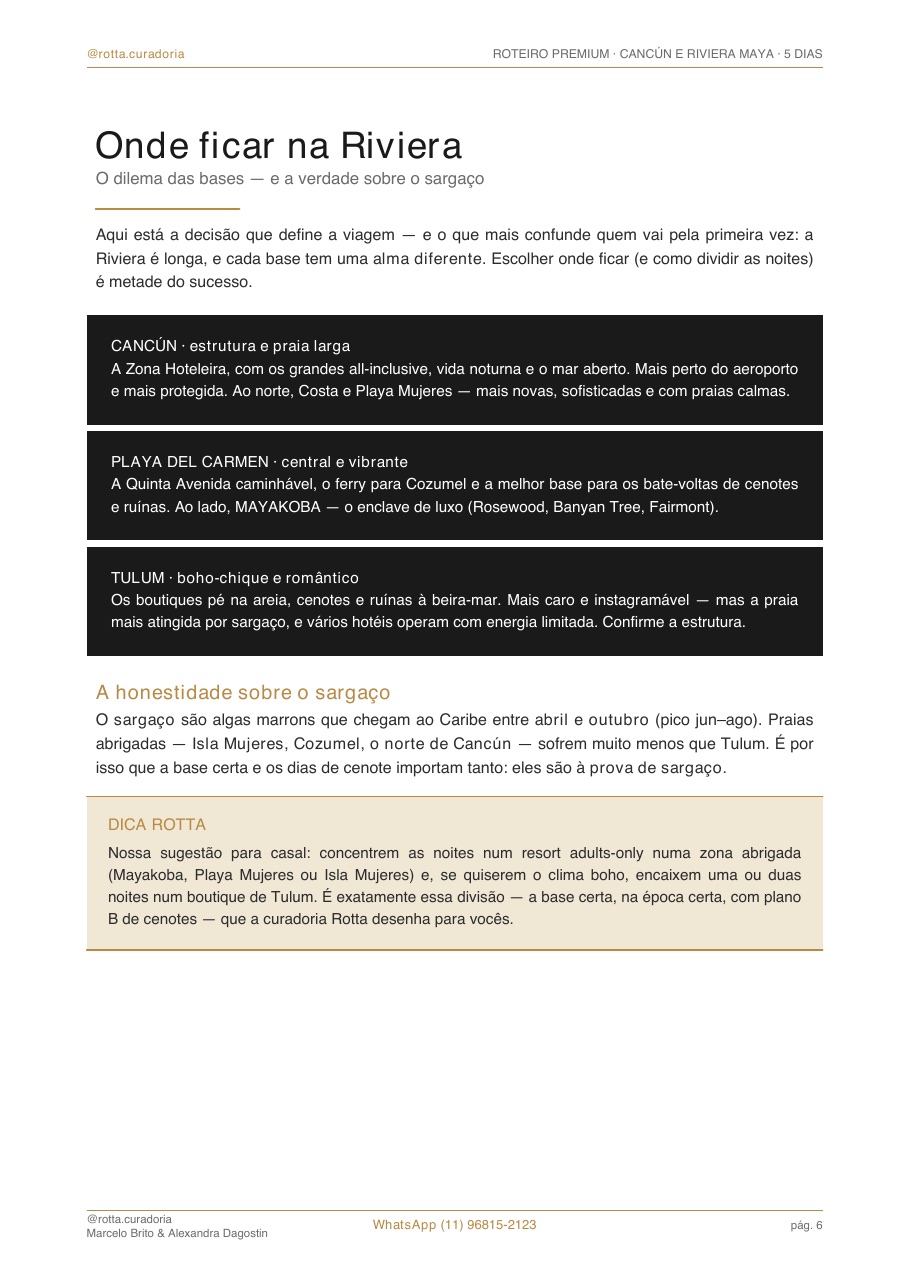 Página real do roteiro de Cancún & Riviera Maya: Onde ficar · bairros e hotéis curados