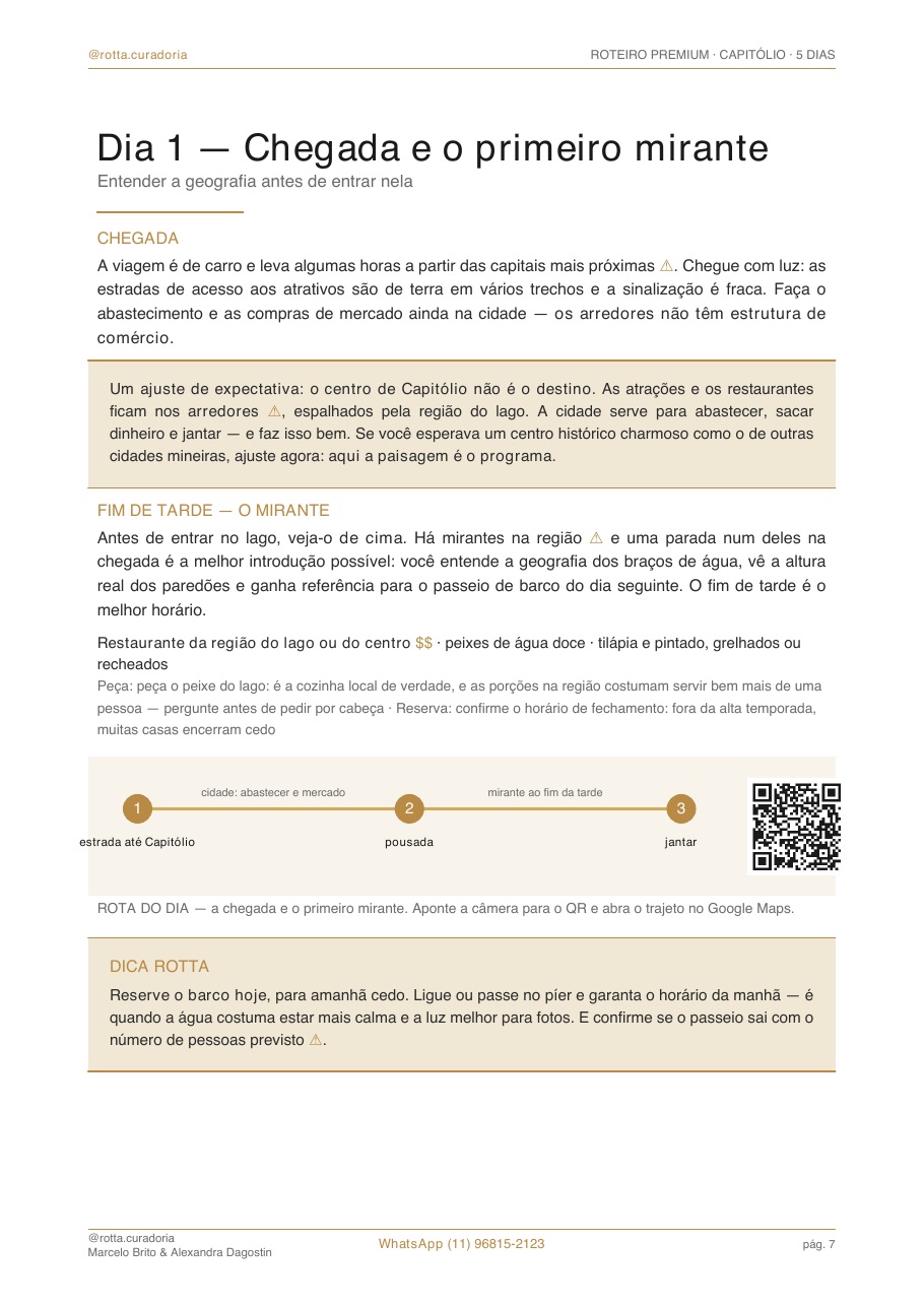Página real do roteiro de Capitólio: Dia a dia · cada dia planejado