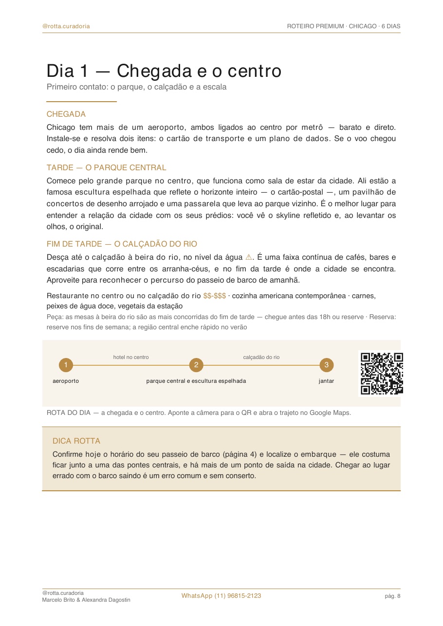 Página real do roteiro de Chicago: Dia a dia · cada dia planejado