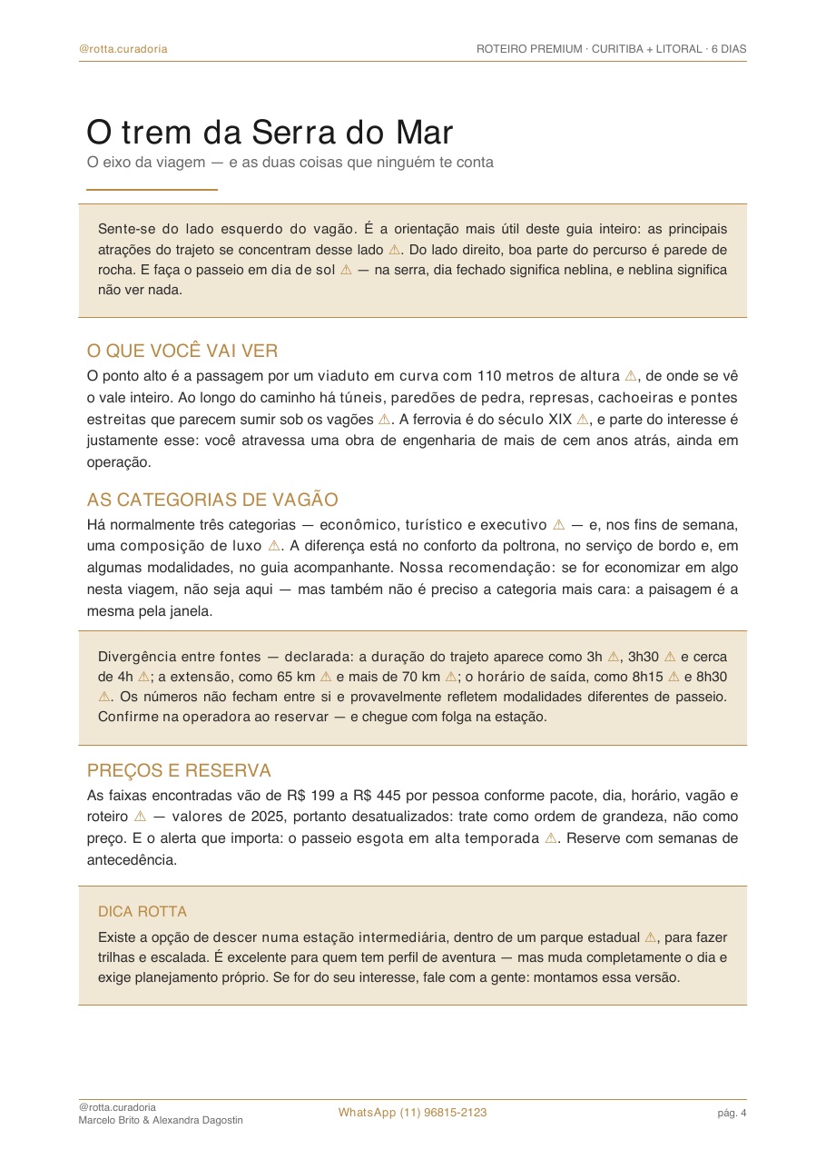 Página real do roteiro de Curitiba & Litoral: Quando ir · época certa, sem achismo