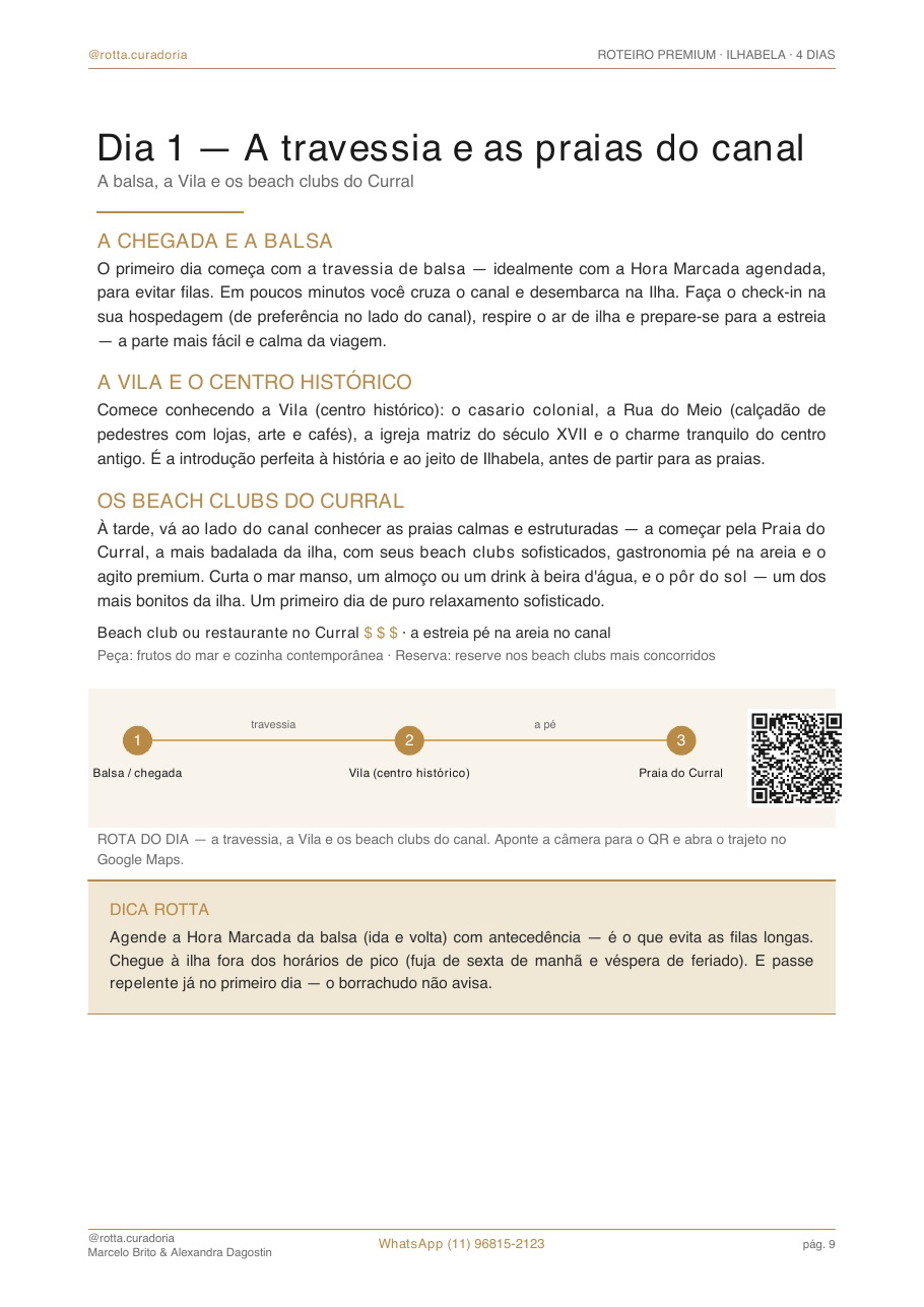 Página real do roteiro de Ilhabela: Dia a dia · cada dia planejado