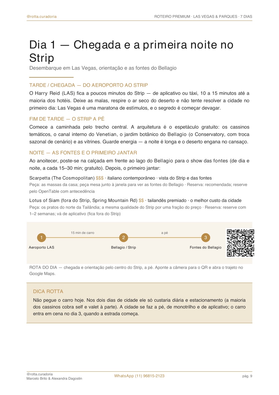 Página real do roteiro de Las Vegas & Parques: Dia a dia · cada dia planejado