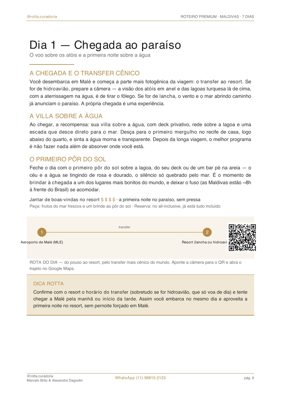 Página real do roteiro de Maldivas: Dia a dia · cada dia planejado