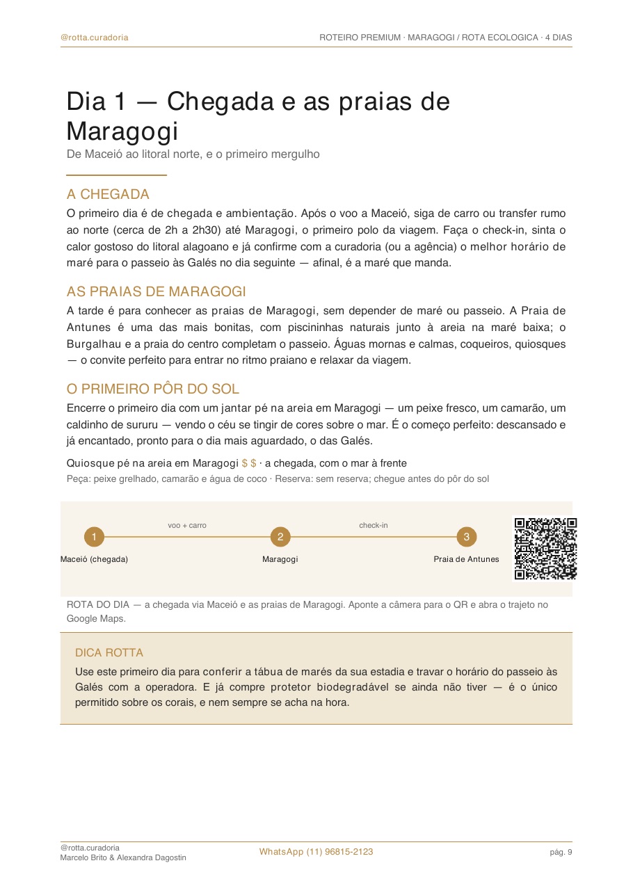 Página real do roteiro de Maragogi: Dia a dia · cada dia planejado