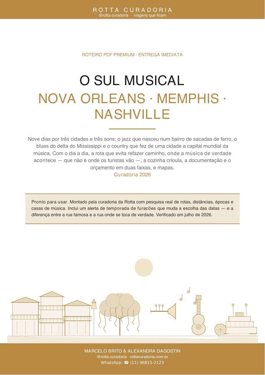 Capa do Roteiro PDF Premium de Nova Orleans, Memphis & Nashville