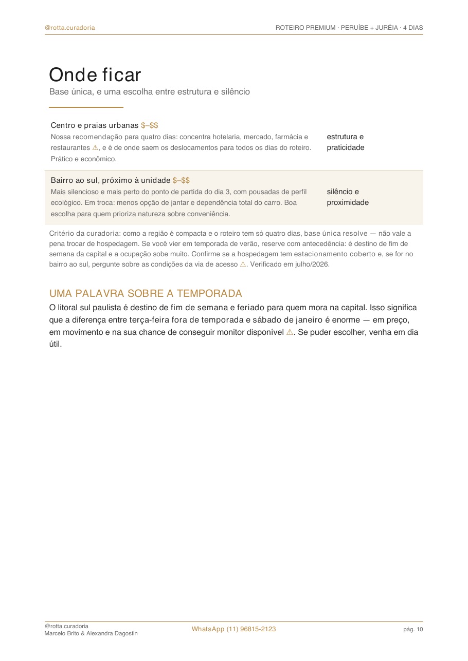 Página real do roteiro de Peruíbe & Juréia: Onde ficar · bairros e hotéis curados
