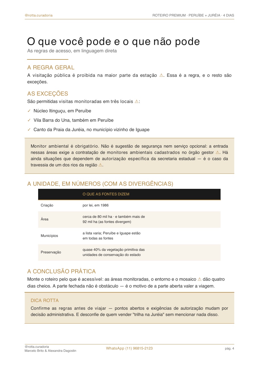 Página real do roteiro de Peruíbe & Juréia: Quando ir · época certa, sem achismo