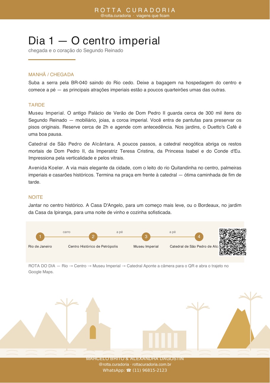 Página real do roteiro de Petrópolis: Dia a dia · cada dia planejado