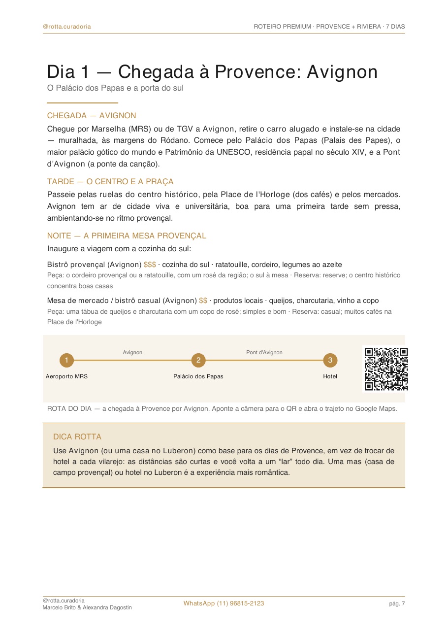 Página real do roteiro de Provence & Riviera: Dia a dia · cada dia planejado