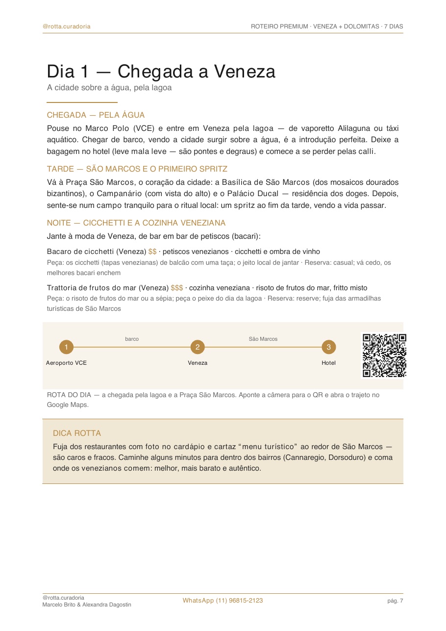 Página real do roteiro de Veneza & Dolomitas: Dia a dia · cada dia planejado